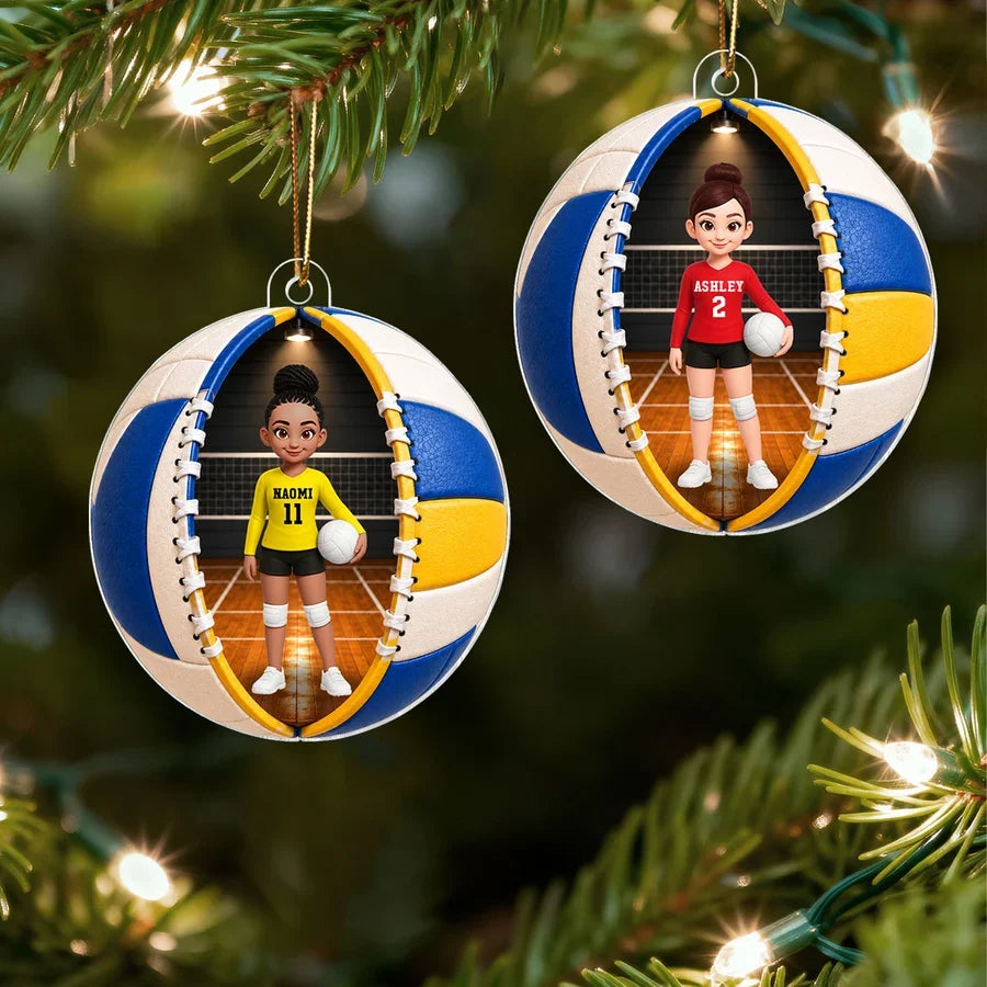 Personalized Volleyball Acrylic Ornament, Cute Player Holding Ball on Court, Creative Gift for Volleyball Families