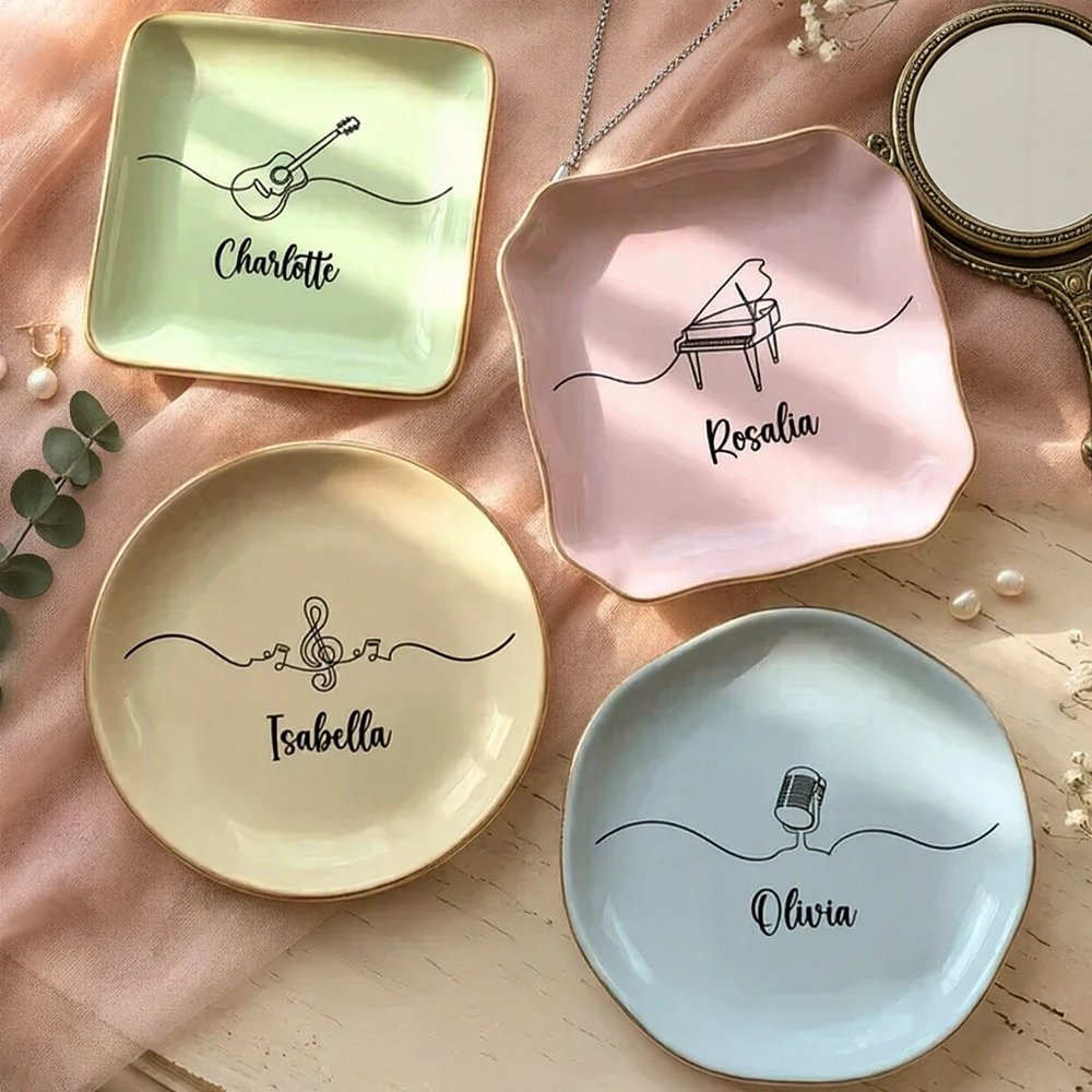 Personalized Jewelry Dish, Musical Instrument Line Art, Pastel Unique Gift for Music Teacher