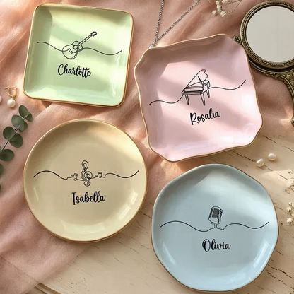 Personalized Jewelry Dish, Musical Instrument Line Art, Pastel Unique Gift for Music Teacher