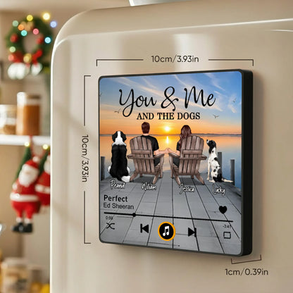 Couple You Me And The Dogs Cats Sitting On Lake Dock Personalized Music Fridge Magnet, Gift For Couple, Dog Lovers, Cat Lovers, Pet Lovers