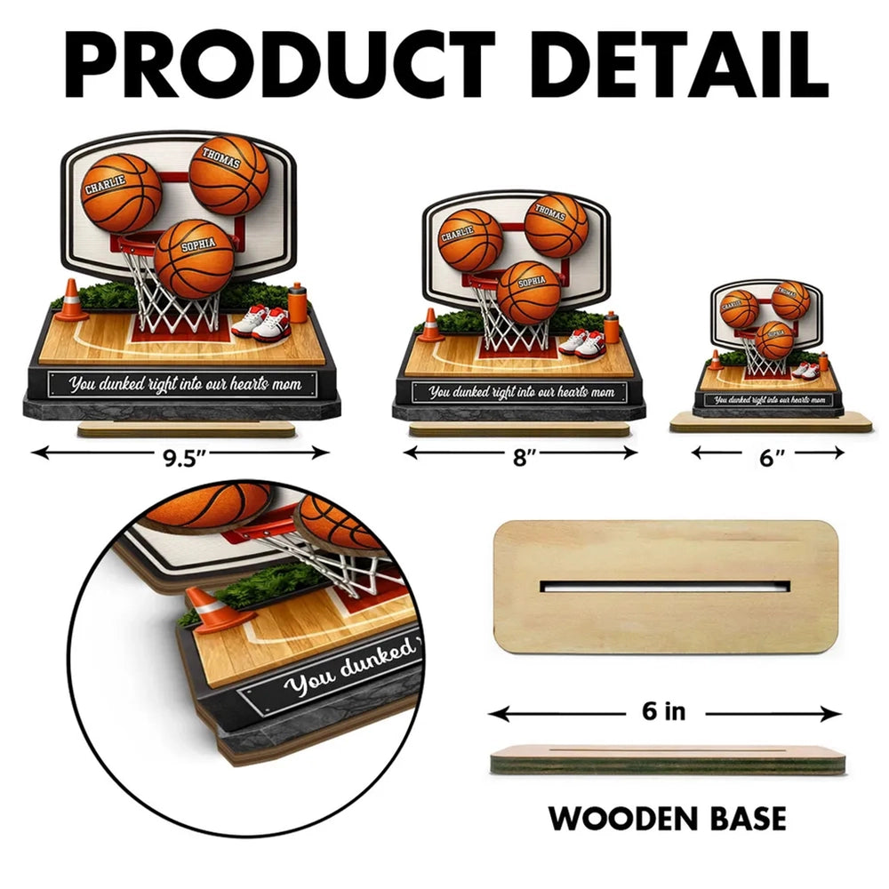 Personalized 2-Layer Wooden Plaque Basketball Hoop Scene for Mom, We Scored the Best Mom, Unique Sports Mom Gift