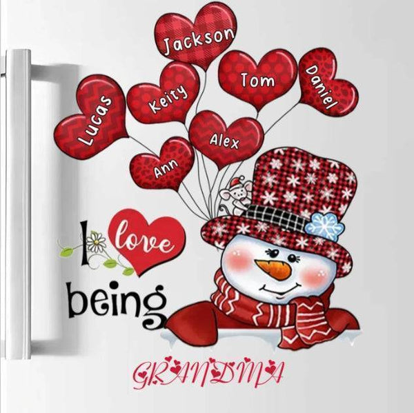 I love Being Grandma Mom Abuela Customized Snowman With Heart Balloon Decal