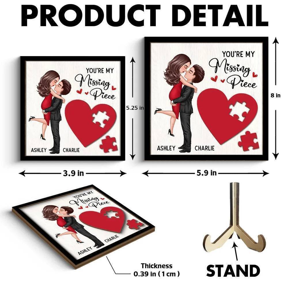 Personalized Couple Missing Piece Wooden Plaque with Red Heart for Valentine's Day Gift4