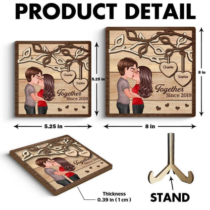Enchanted Love - Personalized 'Couple Kissing Under Tree' Wooden Plaque - A Perfect Valentine's & Anniversary Gift for Him and Her