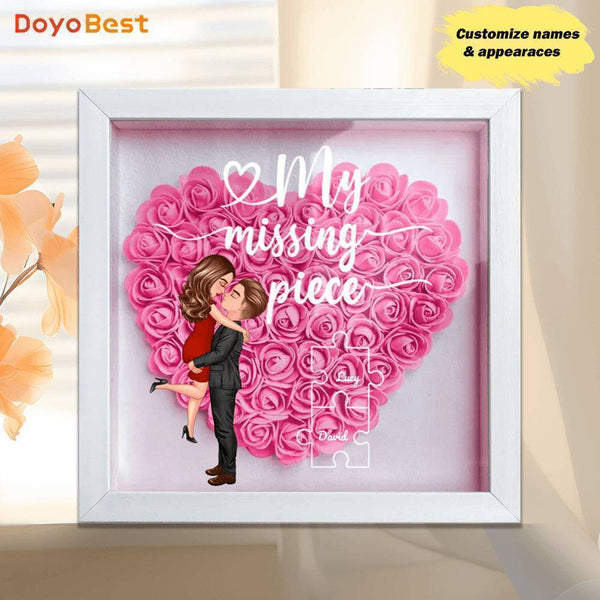 My Missing Piece, Personalized Flower Shadow Box, Valentine‘s Day, Engagement, Anniversary, Birthday, Wedding Gift For Him Her, Couple Print