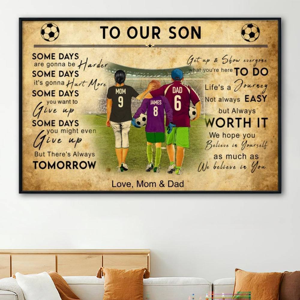 Personalized Soccer Poster for Son, Custom Jersey Look Wall Art, Inspirational Mom & Dad Gift, Motivational Room Decor