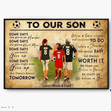 Personalized Soccer Poster for Son, Custom Jersey Look Wall Art, Inspirational Mom & Dad Gift, Motivational Room Decor