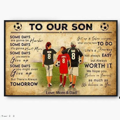 Personalized Soccer Poster for Son, Custom Jersey Look Wall Art, Inspirational Mom & Dad Gift, Motivational Room Decor