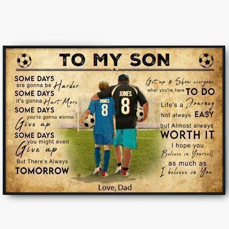 Personalized Soccer Poster for Son, Custom Jersey Look Wall Art, Inspirational Mom & Dad Gift, Motivational Room Decor
