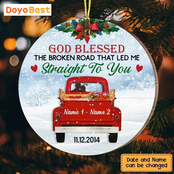 Love Couple Red Truck Christmas Circle Ornament