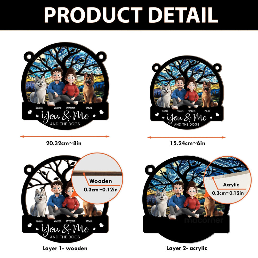 You & Me and the Dogs - Customizable Wood and Acrylic Layered Ornament, Ideal Gift for Couples and Pet Lovers