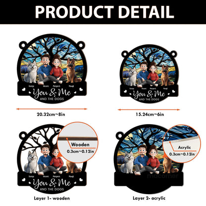 You & Me and the Dogs - Customizable Wood and Acrylic Layered Ornament, Ideal Gift for Couples and Pet Lovers