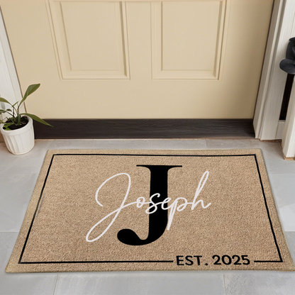 Personalized Family Name Doormat - Custom Monogram Entrance Doormat - Housewarming Gift for Homeowners