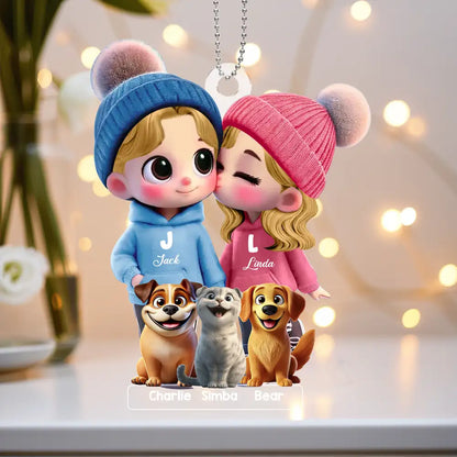 Cute Couple Car Hanger – Perfect Anniversary or Valentine's Day Gift with Personalized Names and Animal Designs