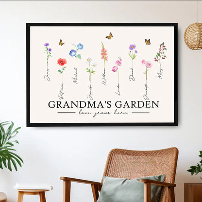 Personalized Flower Name Art Poster/Canvas Gift for Grandmother