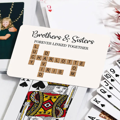 “Brothers & Sisters Crossword Playing Cards – Forever Linked Together, Custom Plastic Deck for Sibling Gifts”