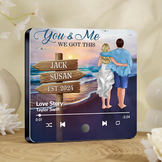 Romantic Beach Couple Music Magnet – You & Me Personalized Acrylic Keepsake, Wedding or Anniversary Gift