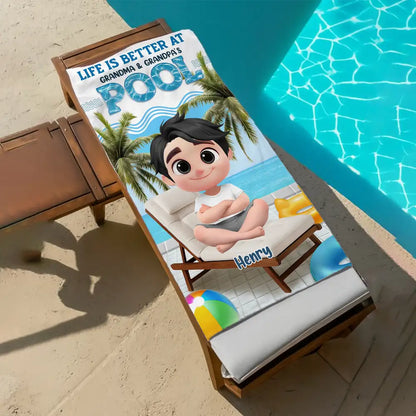 Custom Beach Towel for Grandchildren – Poolside Lounge Design, Gift from Grandma & Grandpa