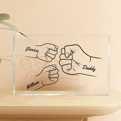 Rectangle Acrylic Block Plaque with Daddy and Kids Fist Bump Illustration, High Clarity, Heartwarming Gift for Dad