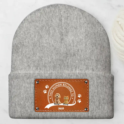 Leather Patch Beanie Hat with Dog Design, Cozy Warmth and Perfect Gift for Pet-Loving Families