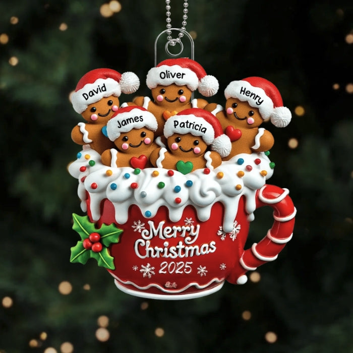 Christmas Acrylic Ornament Gingerbread Cup Design, Fun Holiday Decoration, Perfect Gift for Family