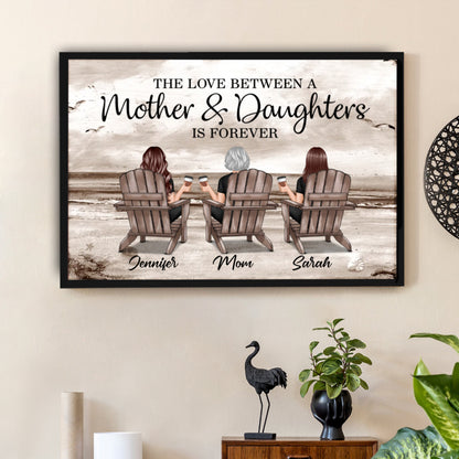Poster of Mother & Daughters with Coastal Scene Customizable Wall Art Warm Home Decoration Thoughtful Gift