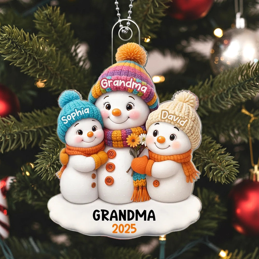 Snowman Acrylic Ornament with Cozy Family Scene for Grandma – Perfect Christmas Gift