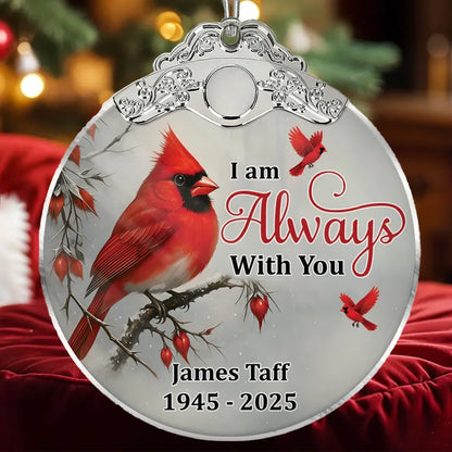 Silver Capped Glass Ornament with Cardinal design, symbolizing protection and togetherness, thoughtful gift for loved ones