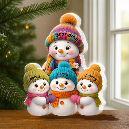 Shaped Acrylic Block Plaque Snowman Family – Cozy Winter Mantel Décor, heartwarming keepsake, perfect gift for Grandma