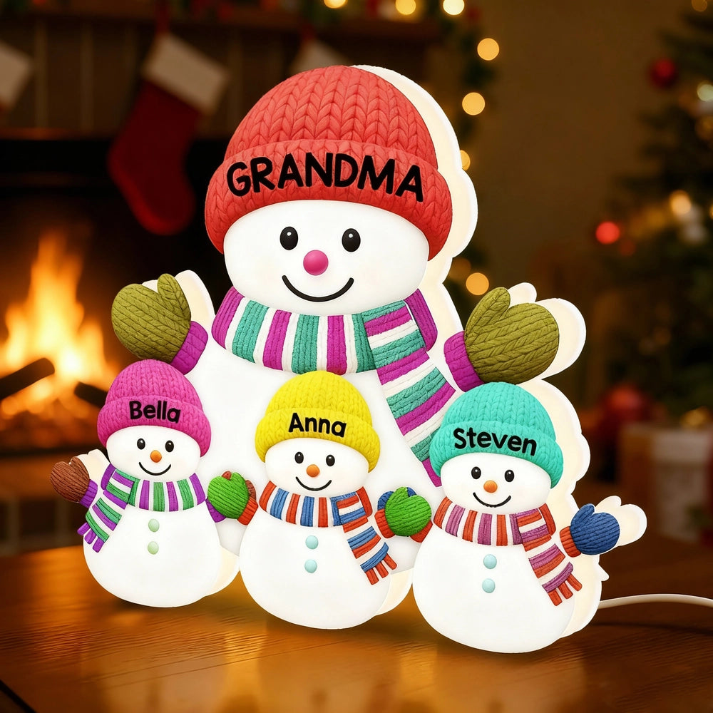 Cozy Snowman Family Acrylic Light Box – Festive Glow Décor, Heartfelt Gift for Grandma