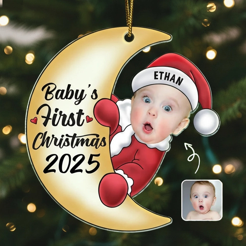 Acrylic Moon Ornament for Baby’s First Christmas, Personalized Keepsake Gift for New Parents