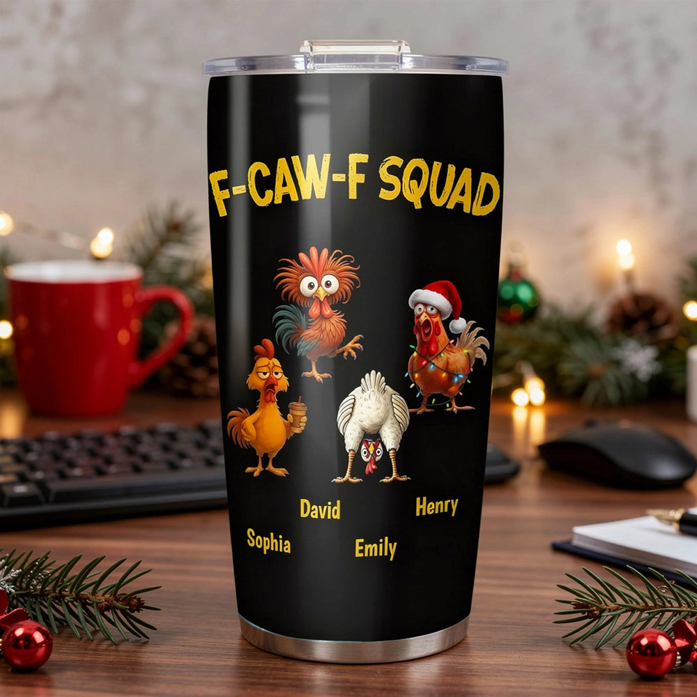 Personalized Insulated Travel Tumbler with Funny Chicken Squad Art, Keeps Drinks Hot or Cold, Unique Gift for Coffee Lovers