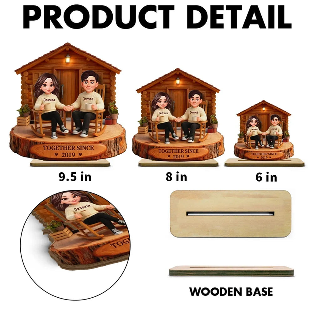 2-Layer Wooden Plaque Personalized Couple Cabin Scene Growing Old Together Style for Living Room Display Heartwarming Unique Gift