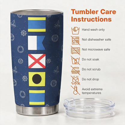 Navy Nautical Signal Flag Insulated Travel Tumbler, Personalized for a One of a Kind Gift - Sleek Travel Friendly Cup