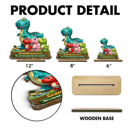 2-Layer Wooden Plaque Personalized Grandmasaurus With Cute Dino Kids - Sweet Living Room or Nursery Display, Creative Gift for Grandma