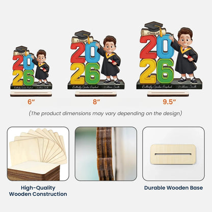 Personalized 2-Layer Wooden Plaque Graduation Boy Waving Class Display, Bright Modern Keepsake, Unique Gift