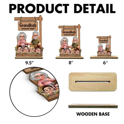 2-Layer Wooden Plaque for Grandma - Grandkids Spoiled Here Sign with Sweet Grandparent Scene - Creative Gift