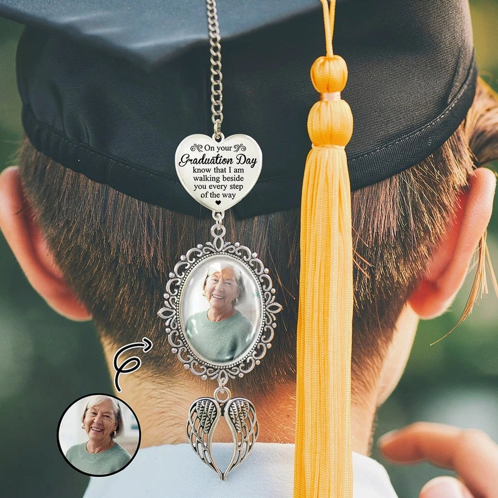 Personalized Stainless Steel Tassel Charm with Custom Photo Graduation Day Quote, Meaningful Unique Gift for Graduates