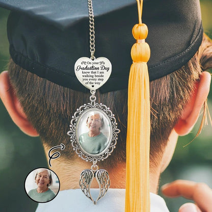 Personalized Stainless Steel Tassel Charm with Custom Photo Graduation Day Quote, Meaningful Unique Gift for Graduates