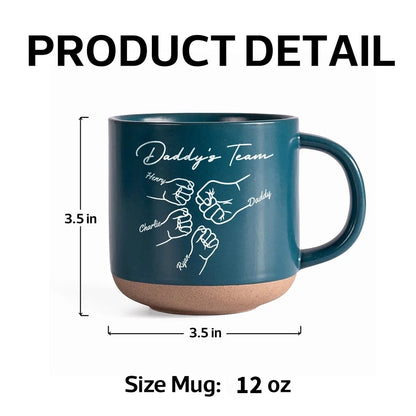 Personalized Daddy's Team Fist Bump Pottery Mug for Dad, Cute Daily Coffee Gift Idea