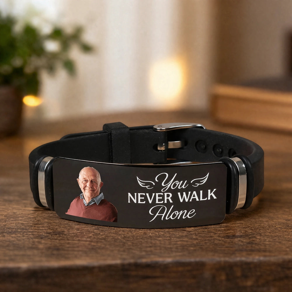 Personalized Silicone Bracelet With Photo You Never Walk Alone Message - A Unique Memorial Gift