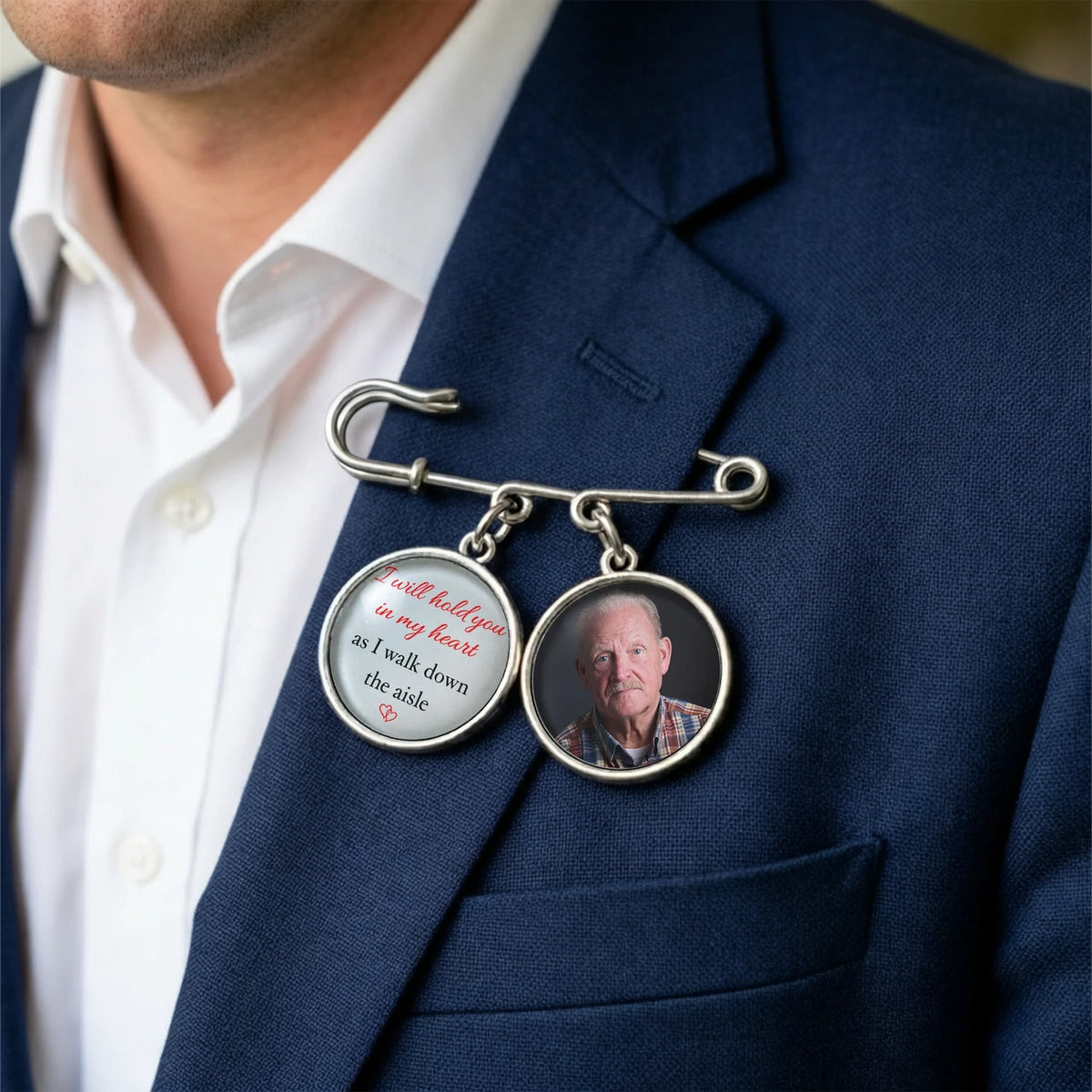 Personalized Alloy Charm Lapel Pin With Custom Photo - Wedding Day Memorial Gift, Hold You In My Heart