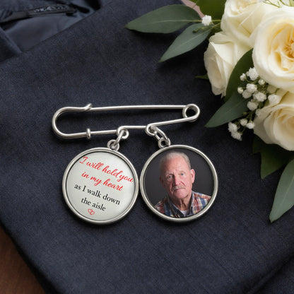 Personalized Alloy Charm Lapel Pin With Custom Photo - Wedding Day Memorial Gift, Hold You In My Heart