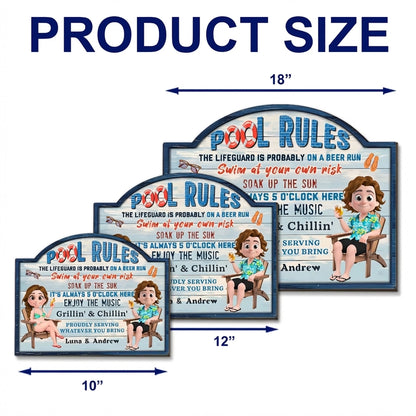 Poolside Grillin' & Chillin' Personalized Wooden Sign, Beachy Funny Backyard Decor, Unique Gift For Couples