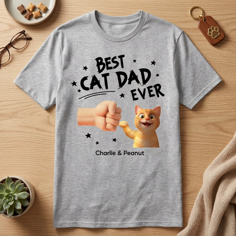 Personalized Best Cat Dad Ever Classic Tee with Cat Fist Bump, Unique Gift for Cat Dads