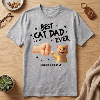 Personalized Best Cat Dad Ever Classic Tee with Cat Fist Bump, Unique Gift for Cat Dads