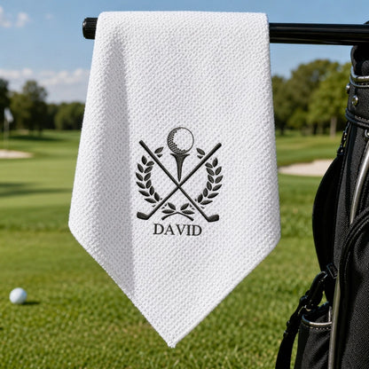 Personalized Golf Gift Set - Matching Embroidered Towel and Golf Ball Stamp with Custom Designs
