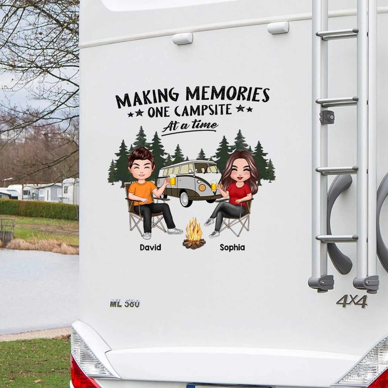 Personalized Camping Couple Sitting Sticker Decal for RV or Camper - M ...
