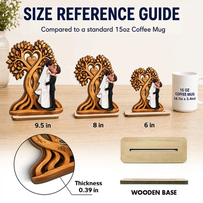 Personalized Wooden Plaque with Kissing Wedding Couple, Heart Tree Unique Gift for Couple