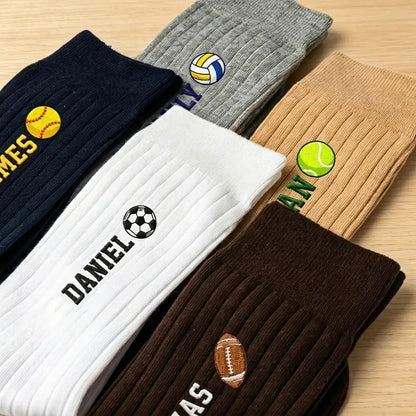 Embroidered Combed Cotton Socks, Personalized Sport Ball Design, Unique Creative Gift for Athletes